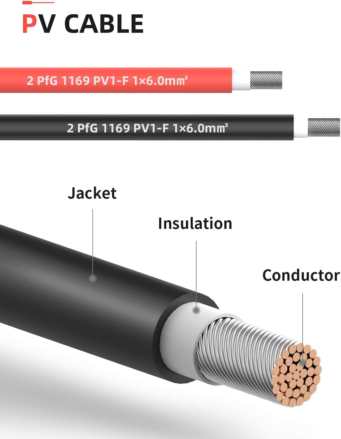 50 Feet 10AWG Solar Extension Cable with Female and Male Connector, Red and Black Z761