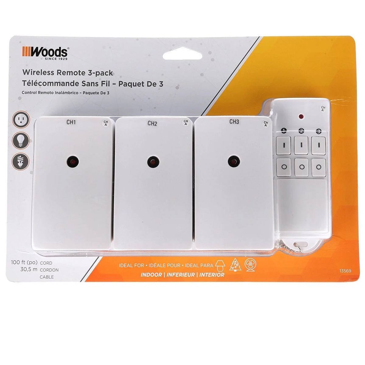 White 3-Pack Wireless Remote Control with 3 Outlets J241384