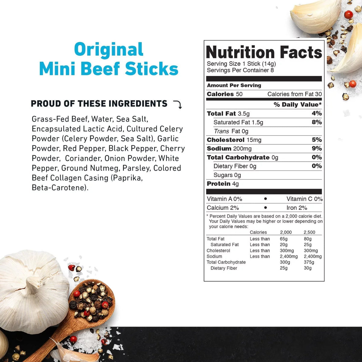 Grass Fed Original Mini Beef Sticks 28 Sticks 14.5oz M7016