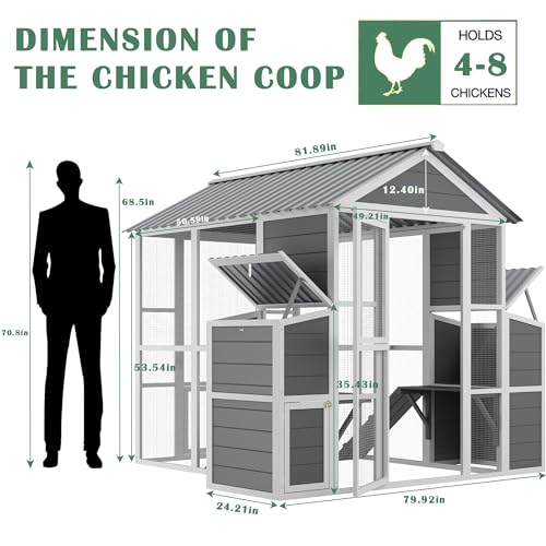 Large Wooden Chicken Coop with 2 Nesting Boxes and Ramp (80"×82"×69") M39237