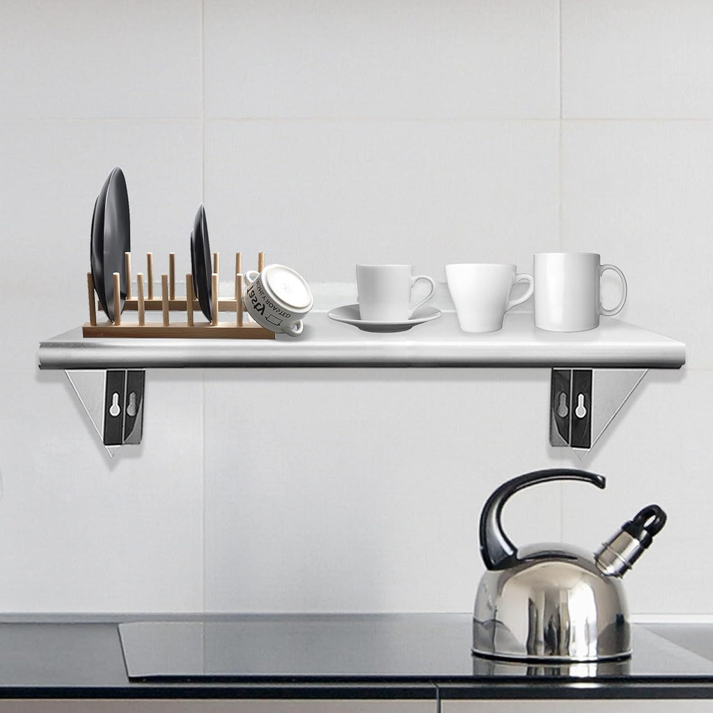 Stainless Steel Wall Mount Shelf 12 x 24 Inch, 250 lb Load Capacity, Pack of 2 Z360