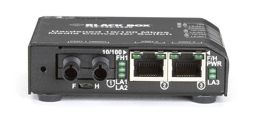 Black Box Hardened Media Converter Switch 12-VDC - RJ-45 to ST Multi-Mode Fiber Media Converter - 100 Mbps N772893