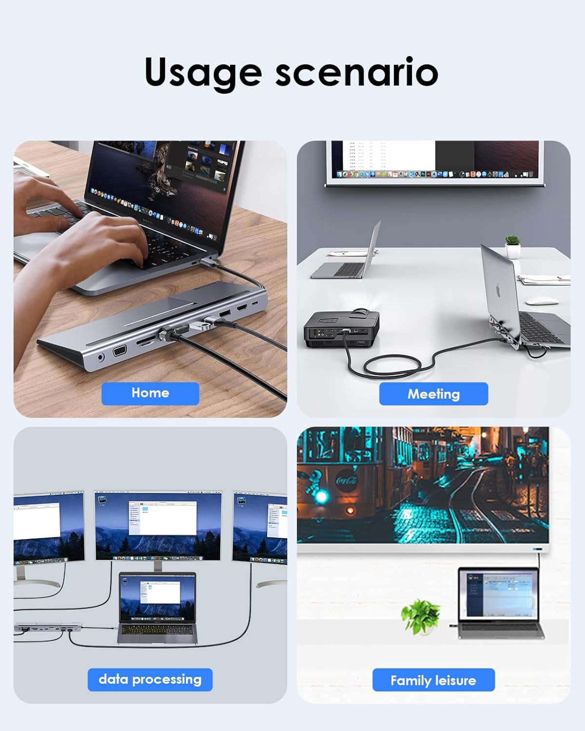 USB C Docking Station with 100W PD, 4K HDMI, DisplayPort, VGA, Ethernet, Card Reader, USB 3.0, Aux Adapter J15686