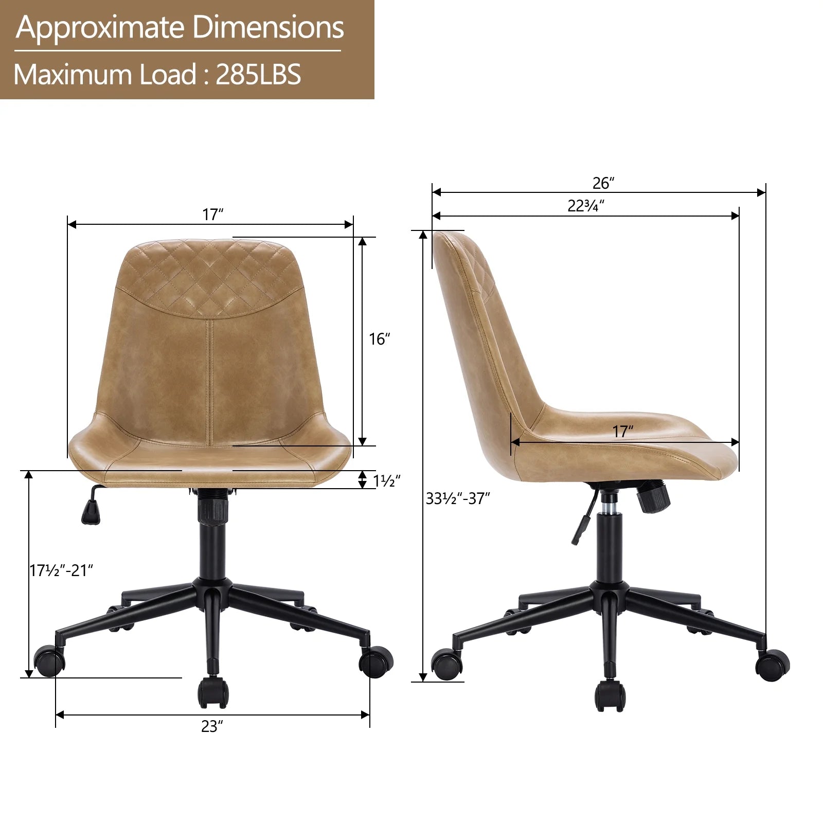 Camel Faux Leather Swivel Desk Chair with Wheels B787721