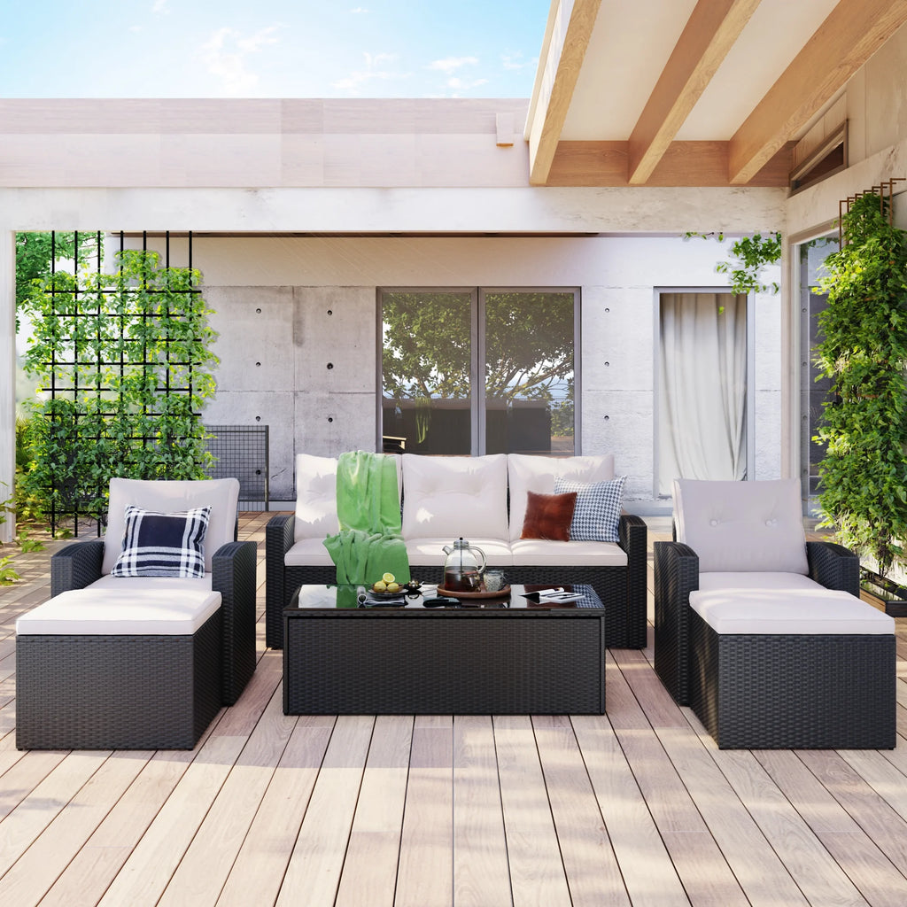 Black Wicker Patio Outdoor Sectional Set with Coffee Table and Removable Cushions E82667