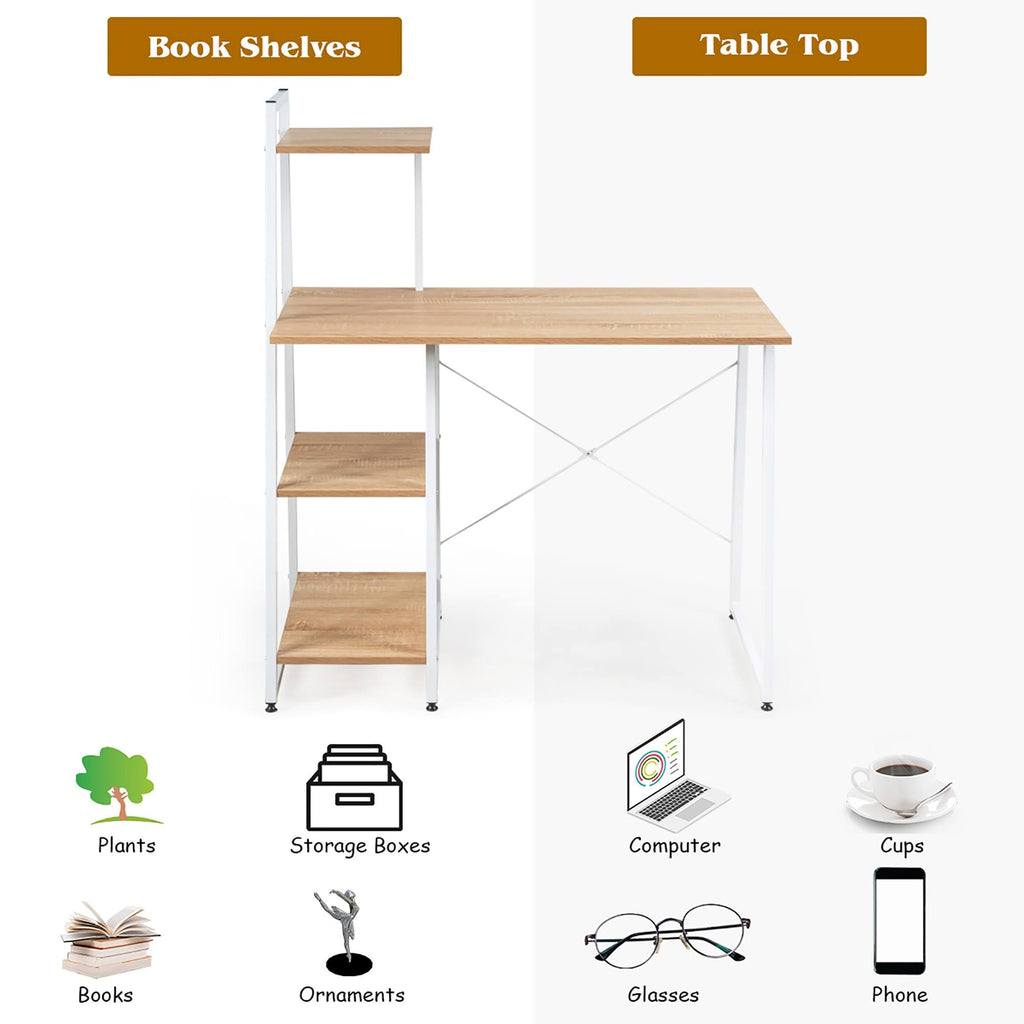 Natural Computer Desk with Shelves C68239