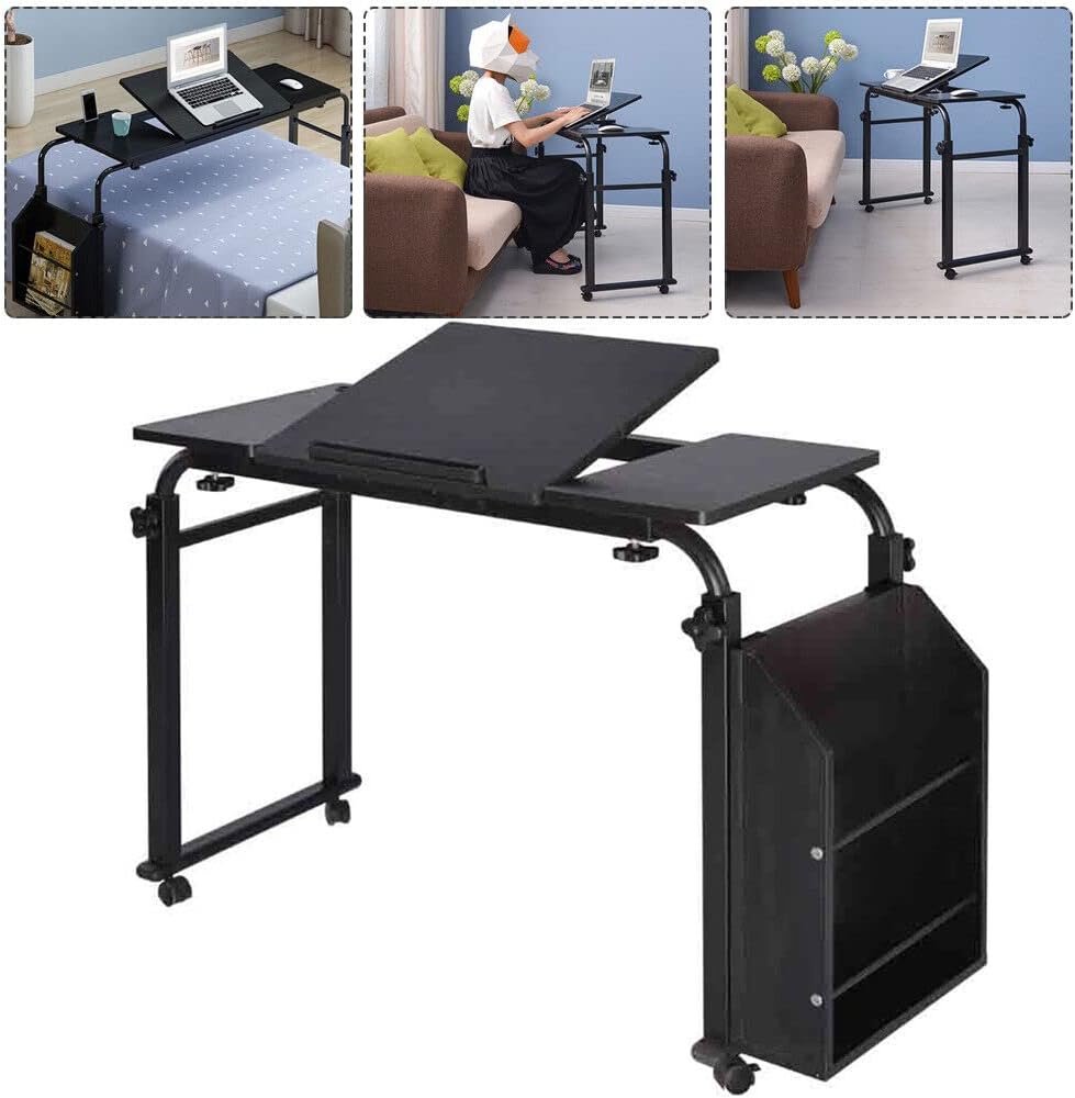 Adjustable Height Length Overbed Table with Wheels and Tilt Tabletop M435