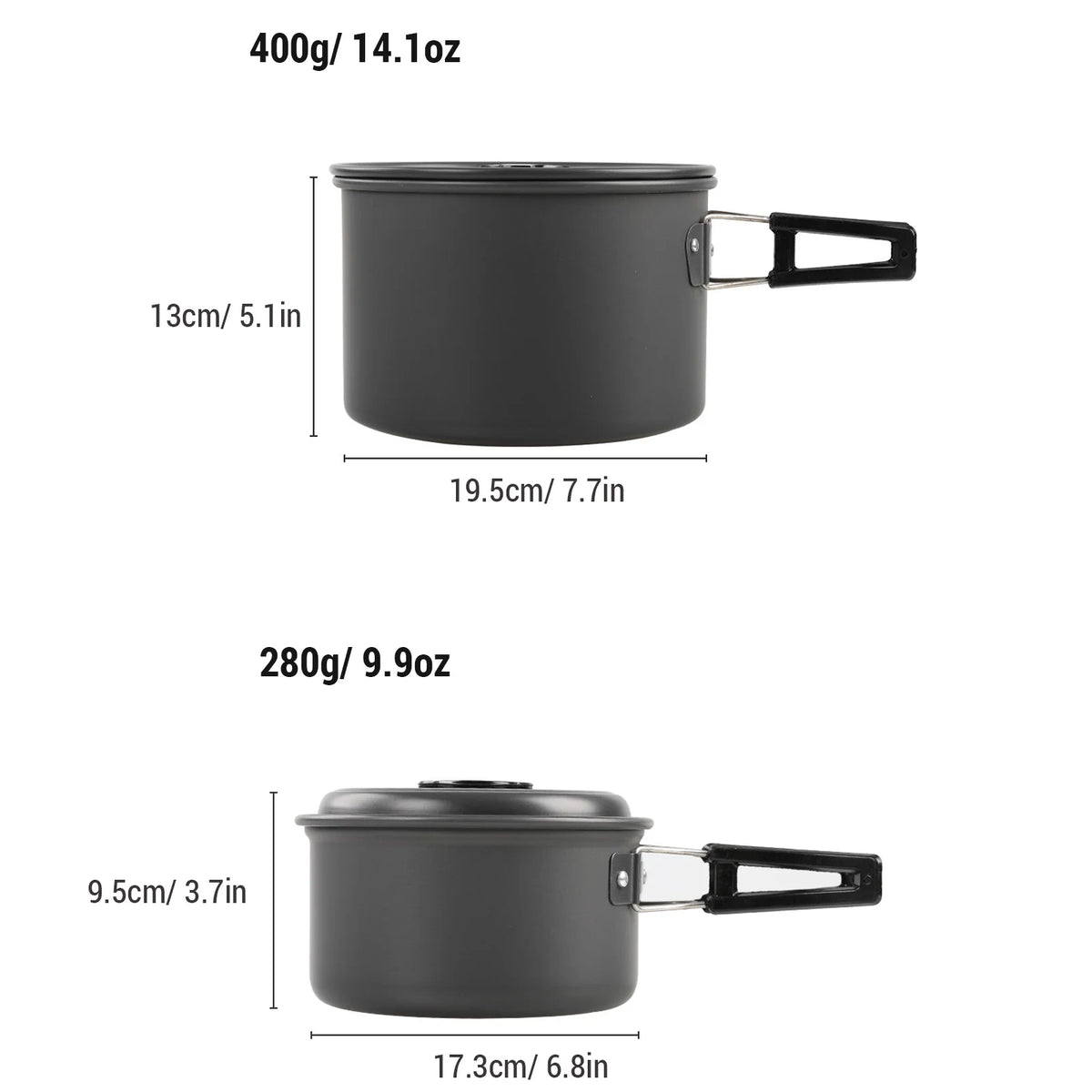 Non-Stick Camping Cookware Mess Kit with Pot, Pan, and Kettle K295