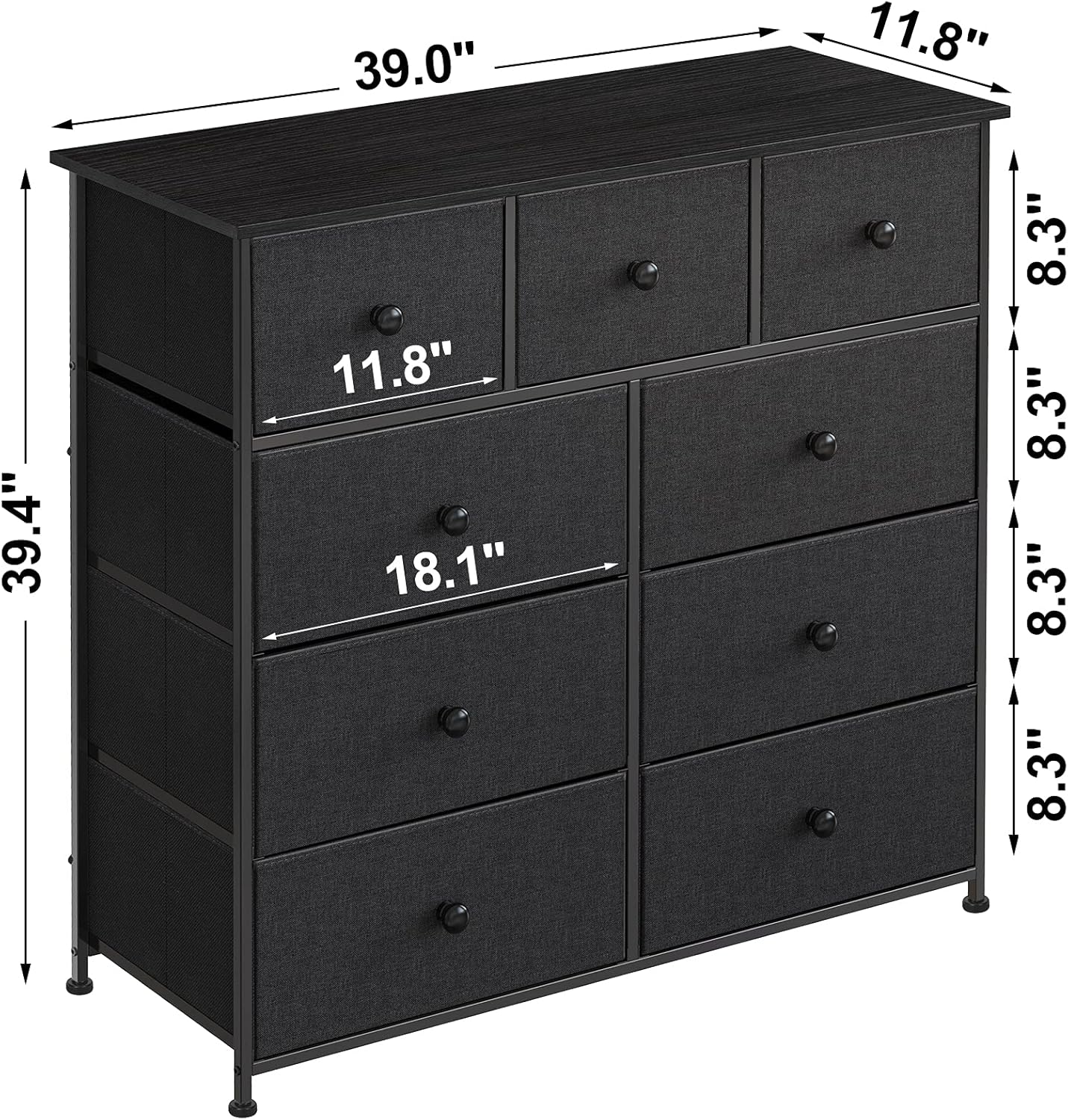 9 Drawer Steel Frame Wooden Top Dresser M56831
