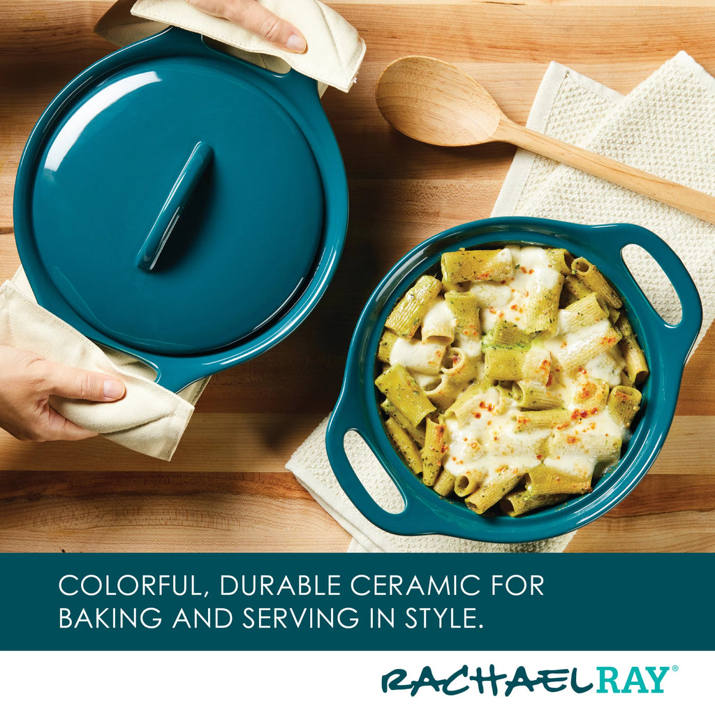 3-Piece Ceramic Casserole Bakers with Lid Set, Teal M5778