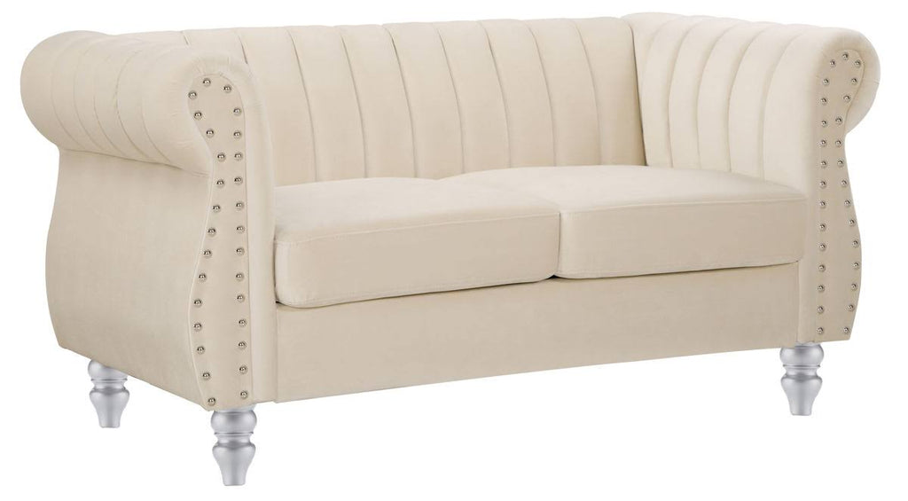 Ivory Velvet Loveseat A410
