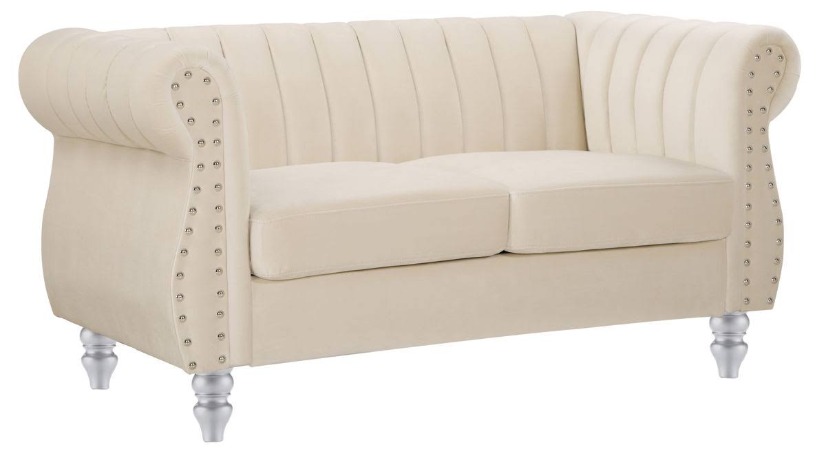 Ivory Velvet Loveseat A410