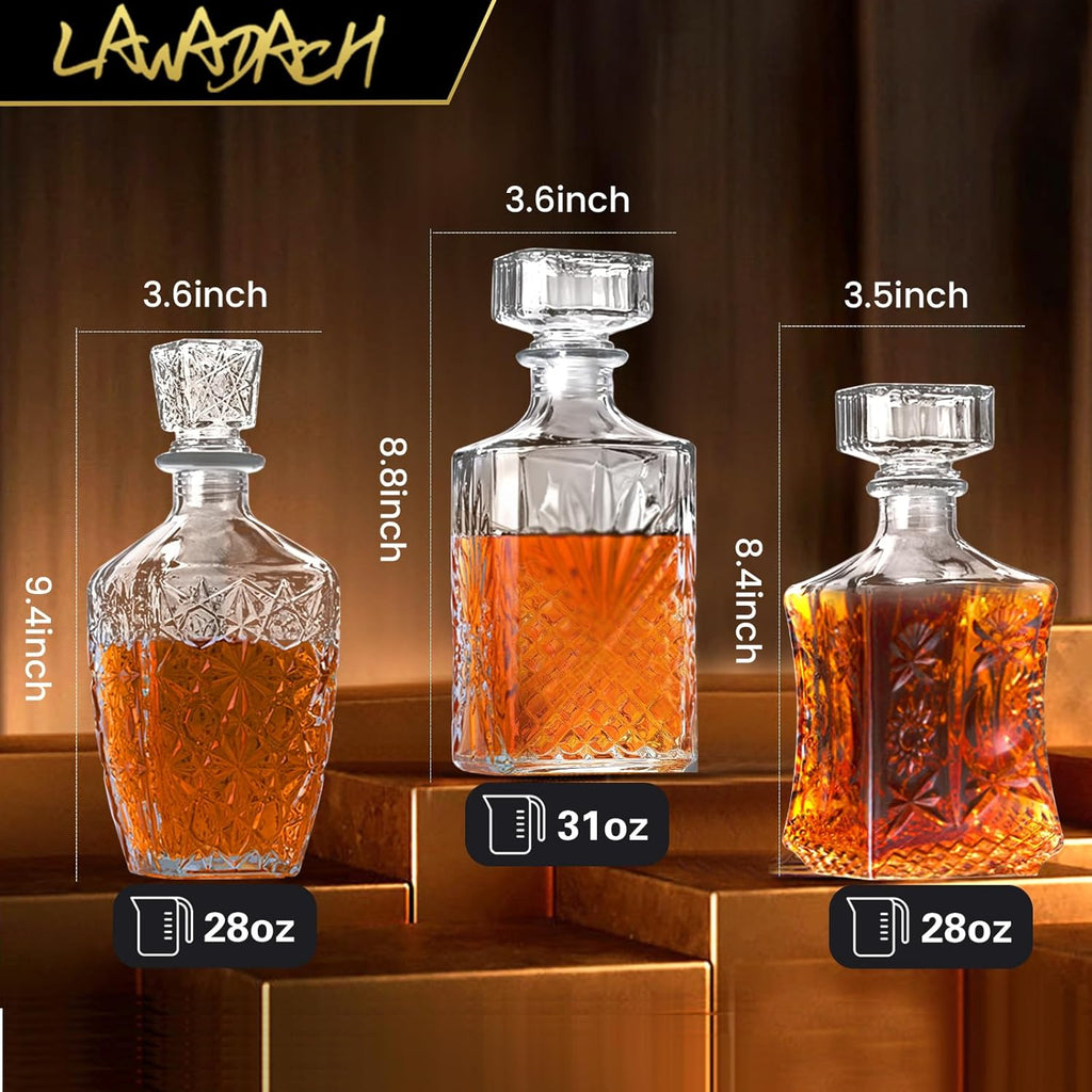 Glass Whiskey Decanter Set of 3 (28oz*2, 31oz*1) I854