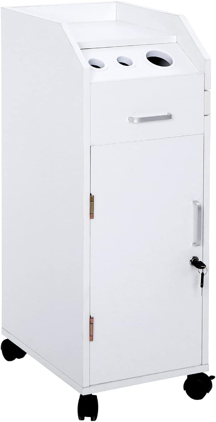 Rolling Hair Salon Storage Cart with Wheels & 3 Hair Dryer Holders & Drawers & Lock L5441