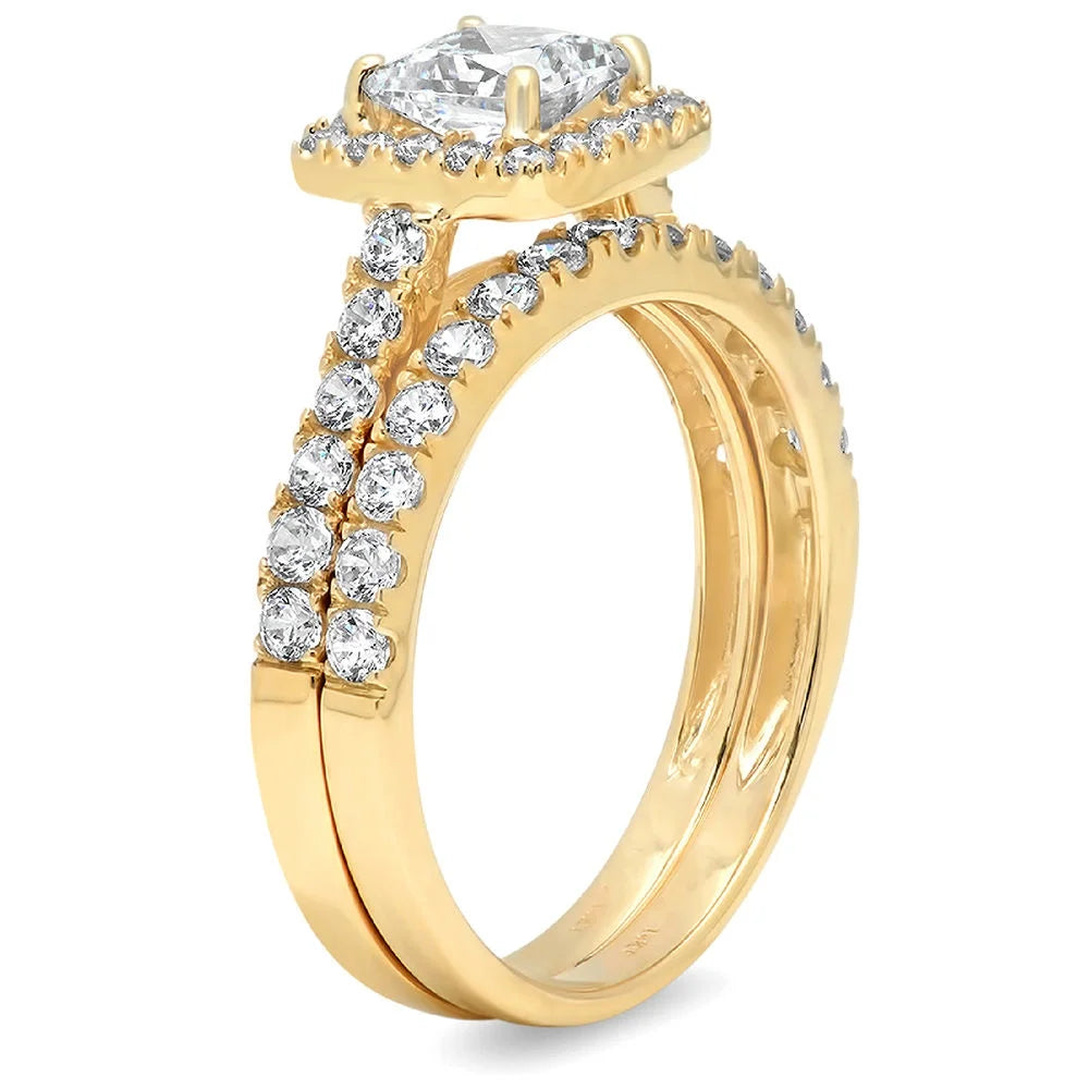 18K Yellow Gold Halo Engagement Ring Set B37628