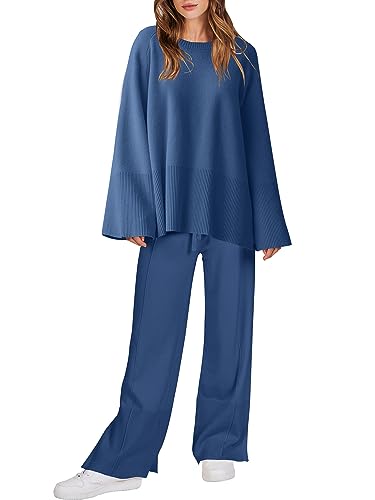 Oversized Knit Sweater Set Wide Leg Pant S148
