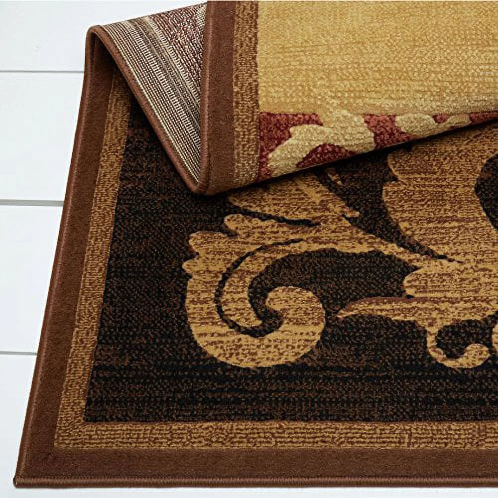 Contemporary Scroll Area Rug, Brown/Red, 5'3"x7'2" N777