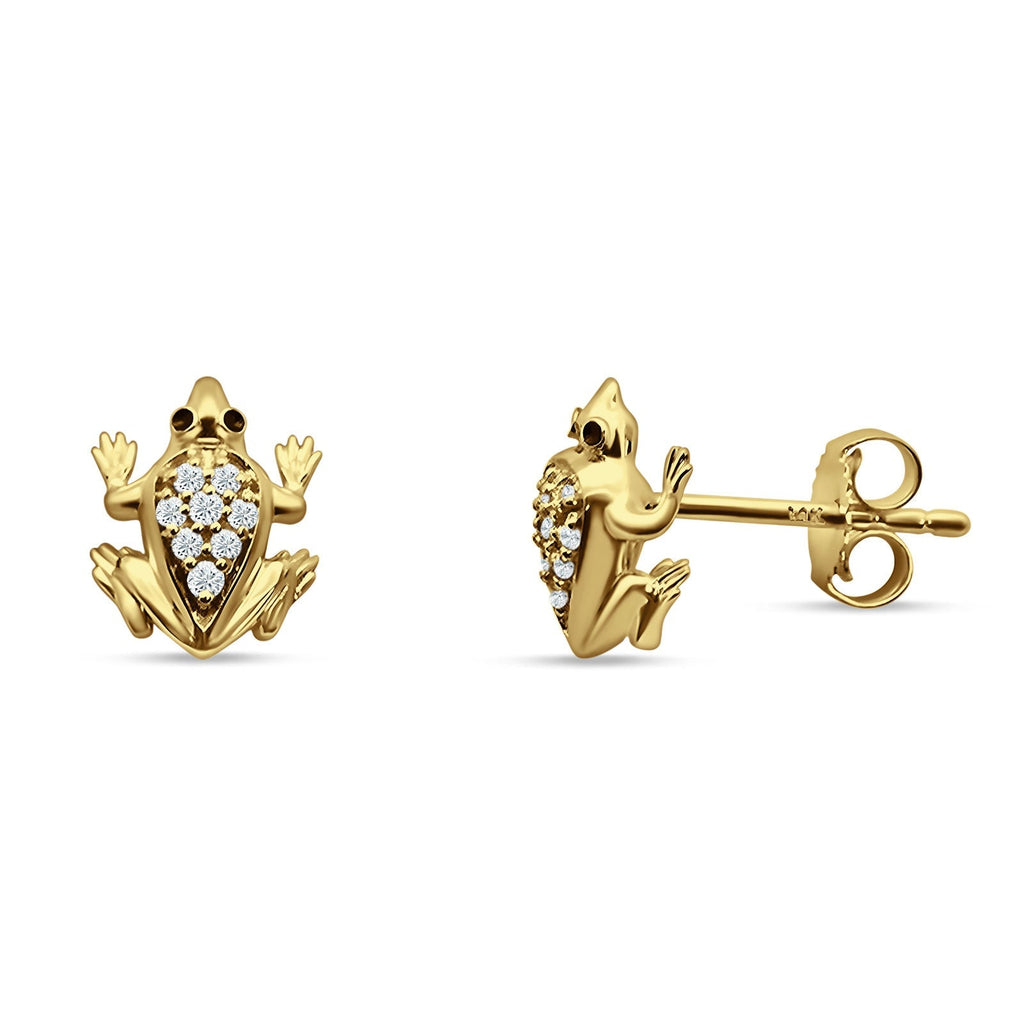 14K Yellow Gold Frog Stud Earrings E144