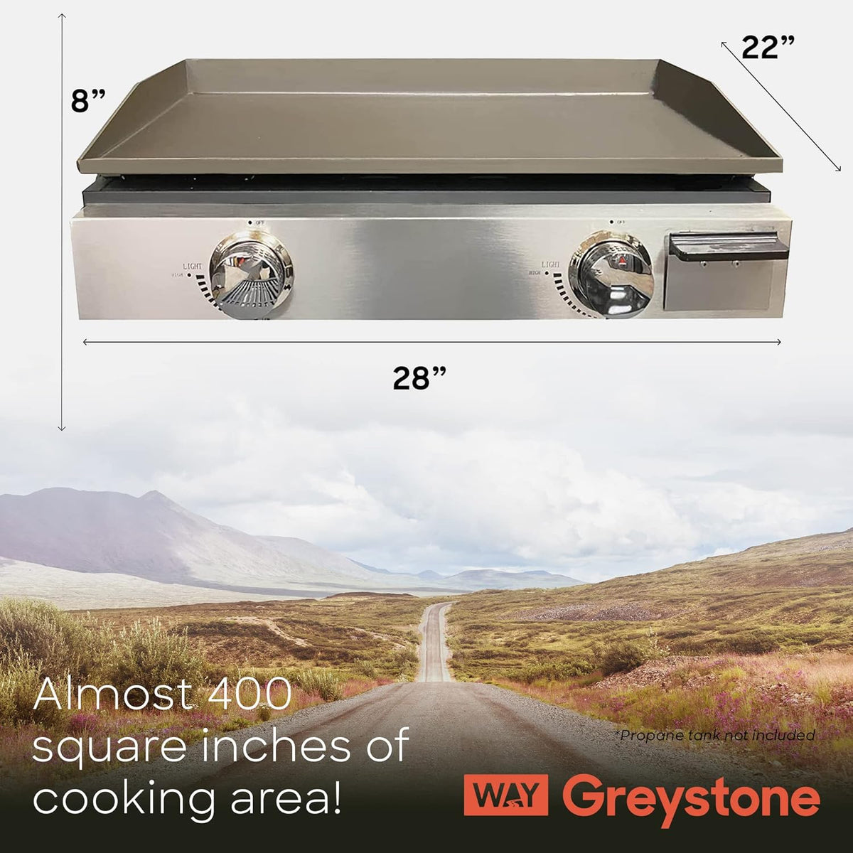 Black 25 Inch Stainless Steel RV Griddle with 2 Burners G4581