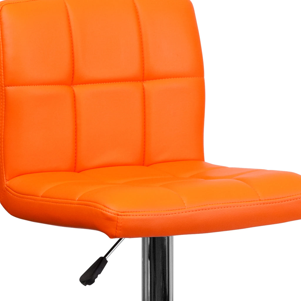 Orange Quilted Vinyl Adjustable Height Barstool with Chrome Base E3725