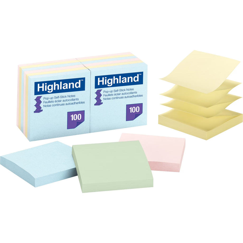 Self-Stick Pop-Up Notes, 3 X 3, Assorted Pastel, 100-Sheet, 12/pack W380