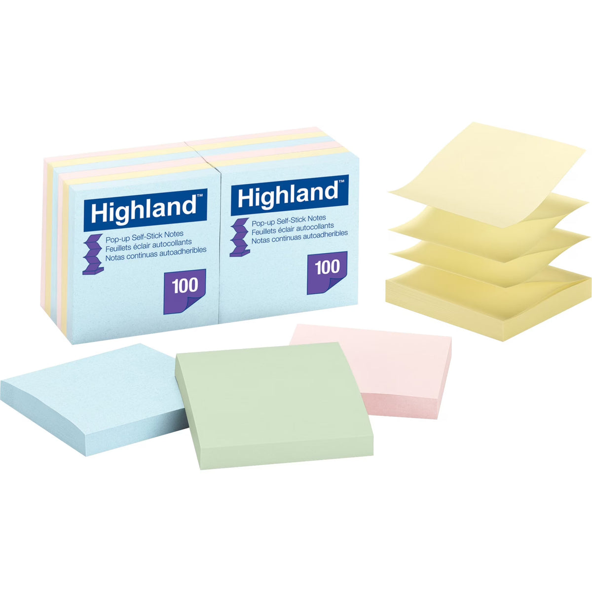 Self-Stick Pop-Up Notes, 3 X 3, Assorted Pastel, 100-Sheet, 12/pack W380