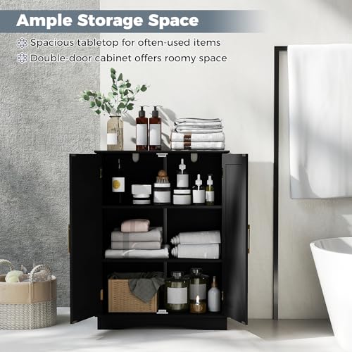 Black 31.5" H Floor Storage Cabinet with 2 Doors and Adjustable Shelves D768340