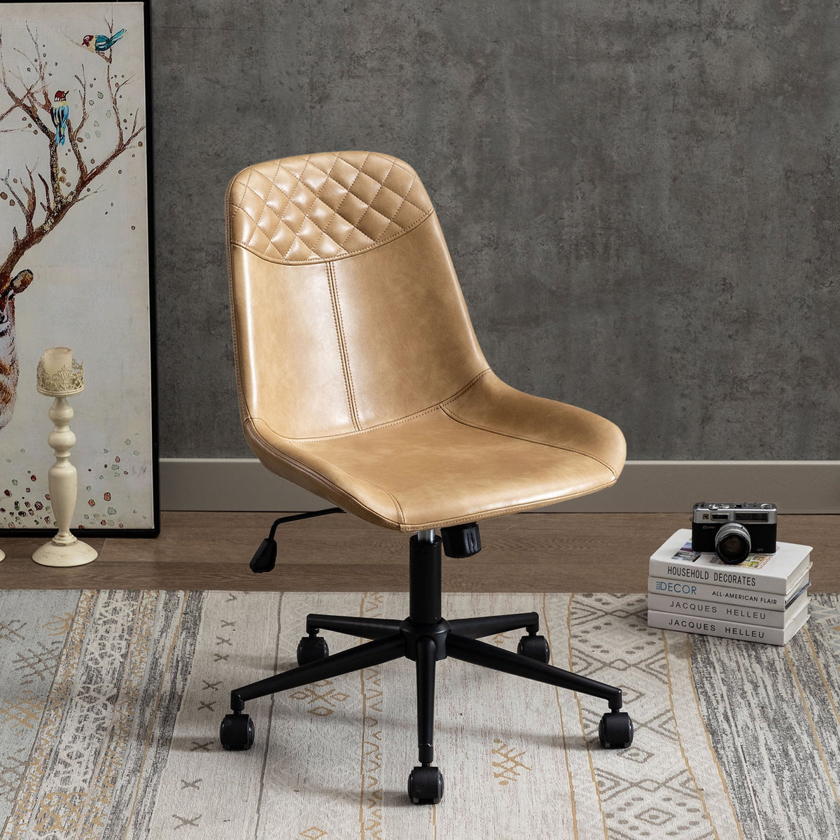 Camel Faux Leather Swivel Desk Chair with Wheels B787721