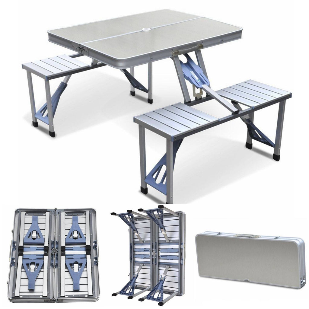 Aluminum Folding Camping Picnic Table with 4 Seats Portable Set S71844