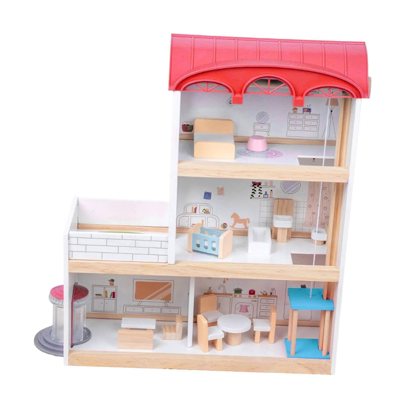 Red Wooden Dollhouse with Revolving Doors Y47249