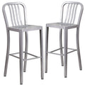 2 Pack 30x22 High Silver Metal Barstool with Vertical Slat Back A35025