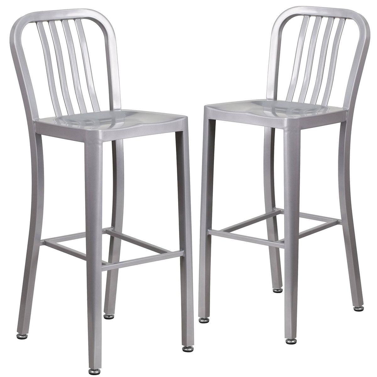 2 Pack 30x22 High Silver Metal Barstool with Vertical Slat Back A35025