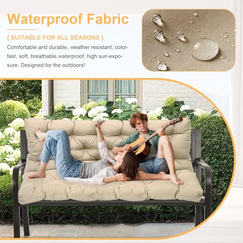 Light Coffee 47x40" Waterproof Bench Cushion with Ties A692