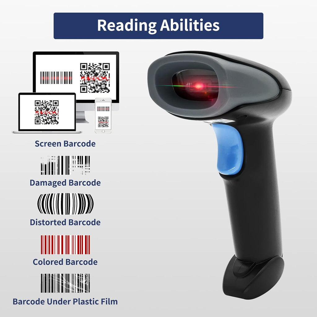 Wireless Barcode Scanner with Stand, CMOS USB POS Scanner for PC Computer Laptop F13468