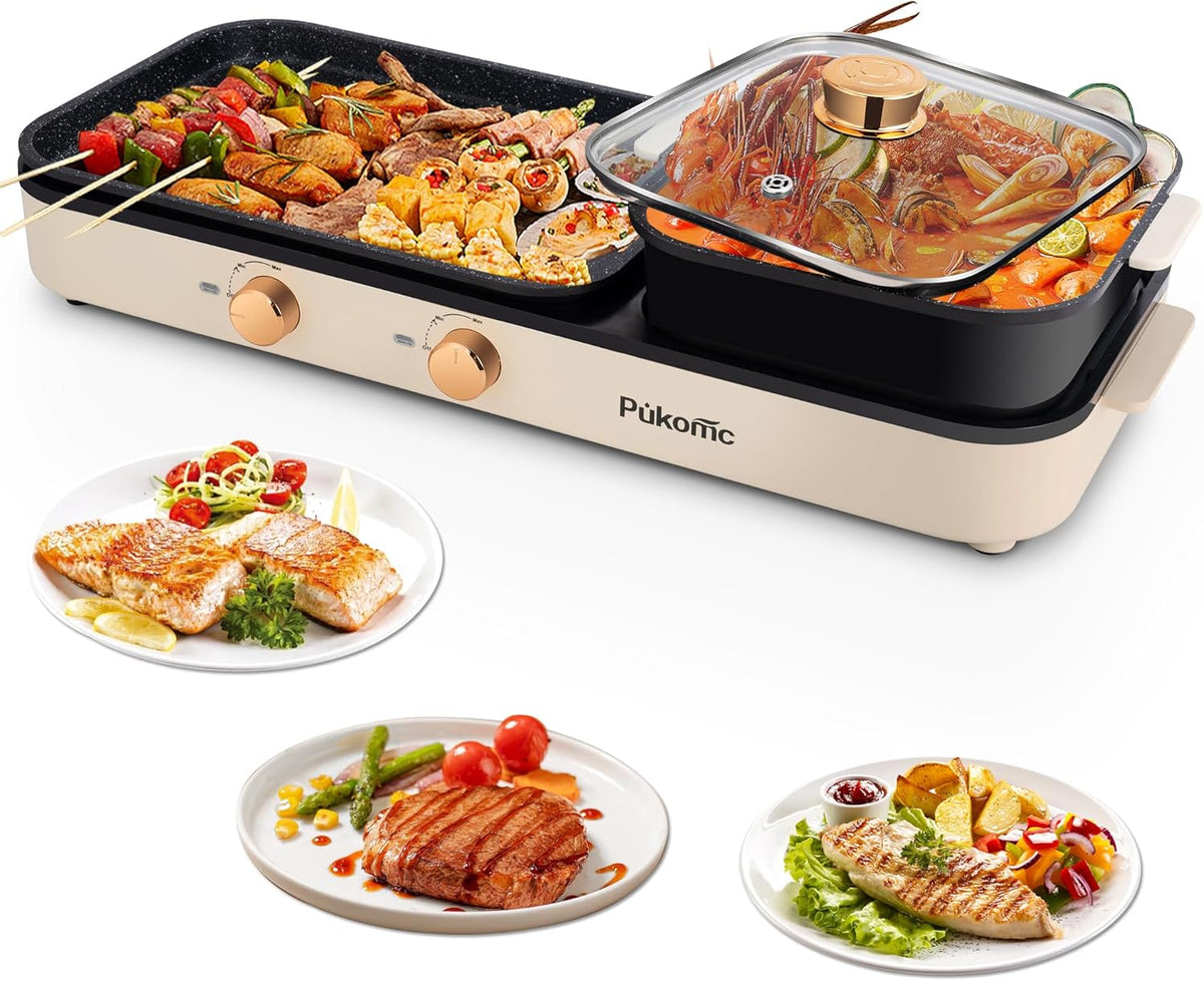 2 in 1 Electric Hot Pot with Grill, Non-Stick Removable Plate H48096