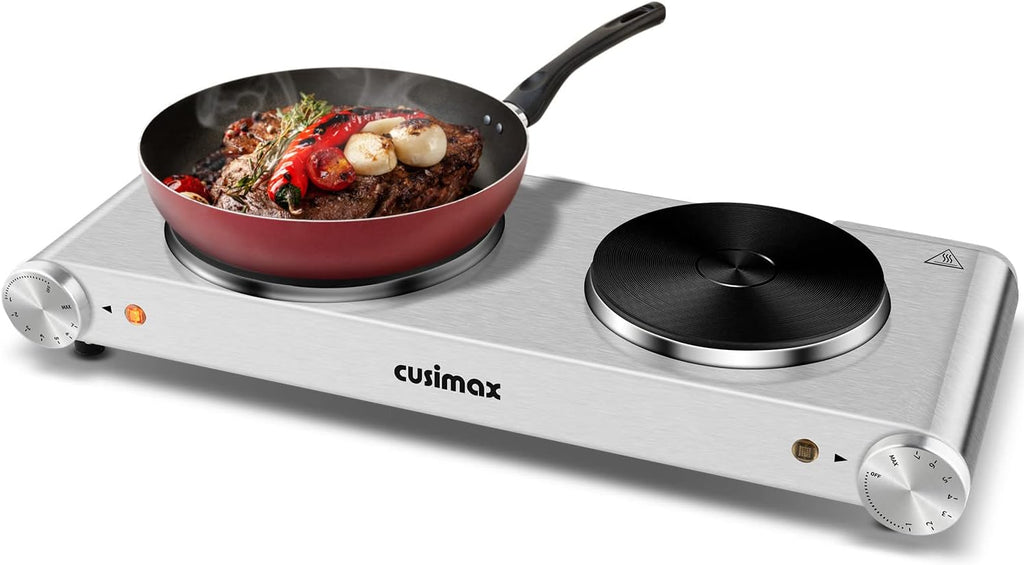 Double Hot Plates Electric Cooktop, Cast Iron, Black Stainless Steel, Pack of 2 F8222