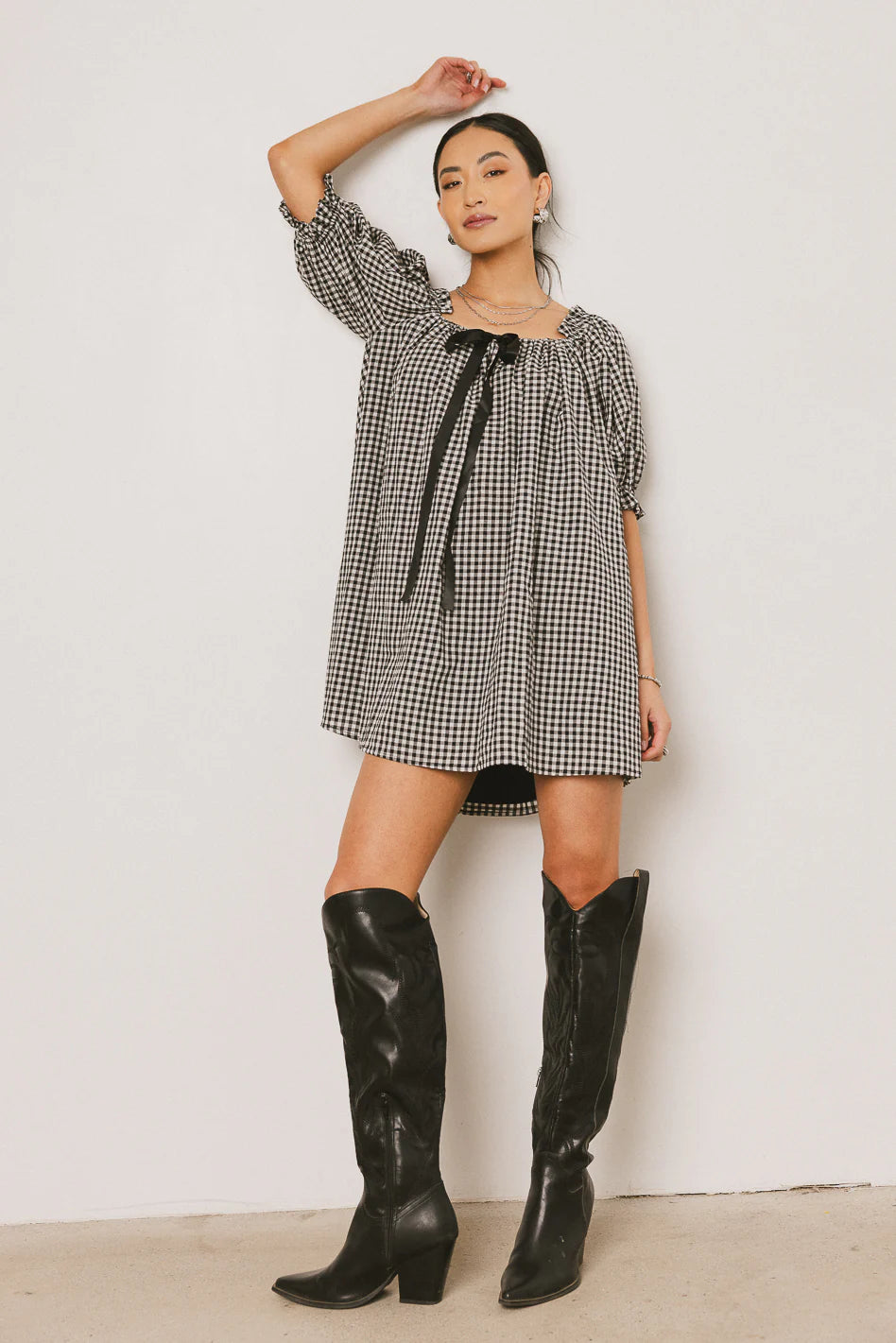 Black Gingham Mini Dress S660