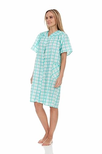 Snaps Front Closure Short Sleeve Woven House Dress X534