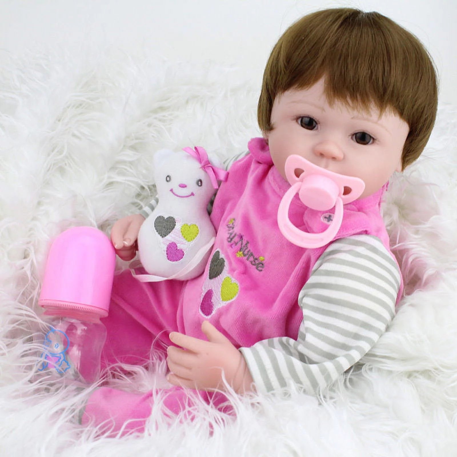 18" Handmade Reborn Silicone Vinyl Baby Doll with Hair R499