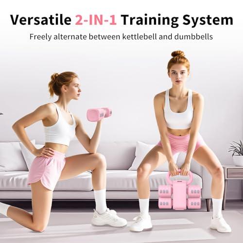 2-in-1 Adjustable Dumbbells Set, 4 Levels Weight, Each 2.2/3.3/4.4/5.5lb Hand Weights with Kettlebell Form X6452