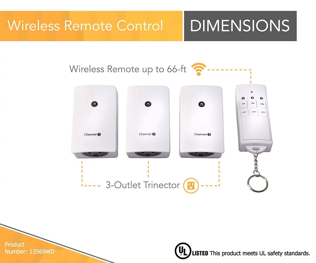 White 3-Pack Wireless Remote Control with 3 Outlets J241384