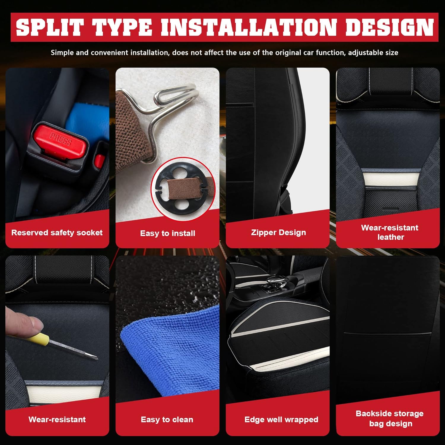 5PCS Water Proof Nappa Leather Car Seat Covers O310