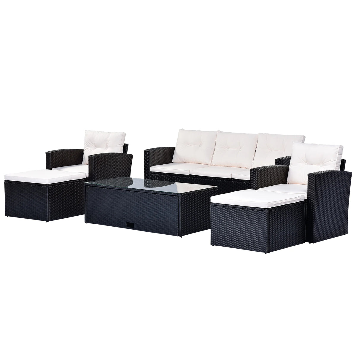 Black Wicker Patio Outdoor Sectional Set with Coffee Table and Removable Cushions E82667