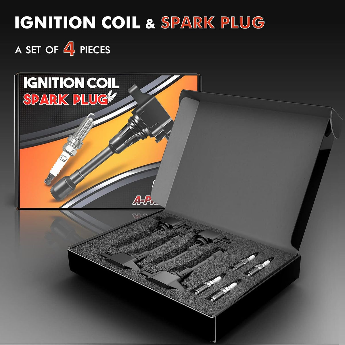 Ignition Coil and Iridium Spark Plug Kit Set of 4 F36496