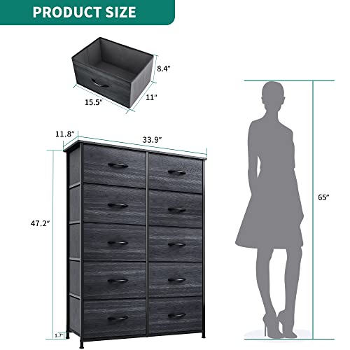 10 Drawer Fabric Storage Dresser with Steel Frame and Wooden Top W6722