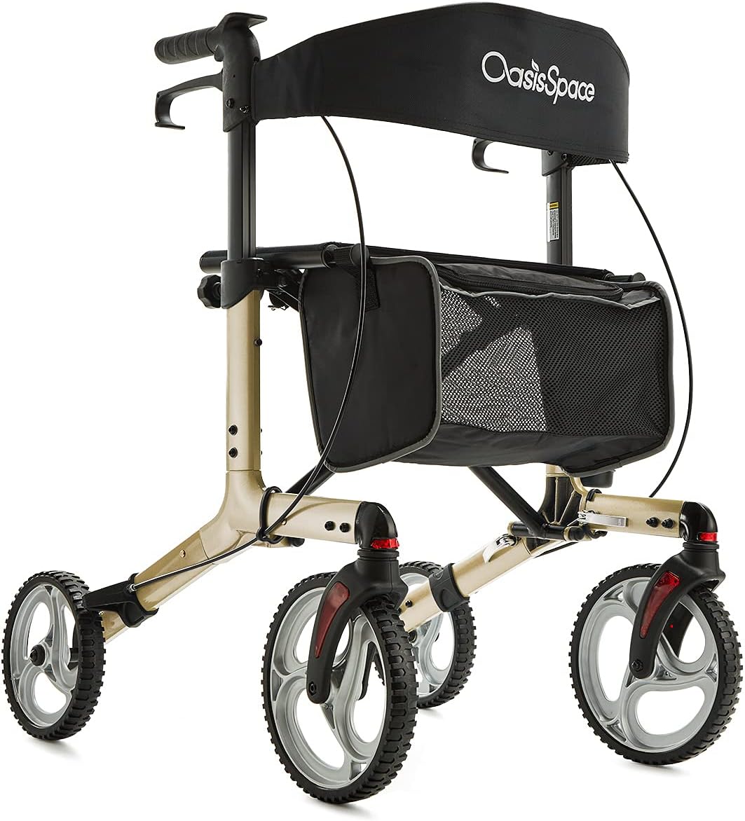 Aluminum Rollator Walker with Seat, 10'' Wheels, Compact Folding Design, Carry Bag T69222