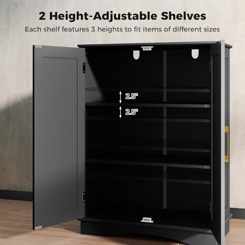 Black 31.5" H Floor Storage Cabinet with 2 Doors and Adjustable Shelves D768340
