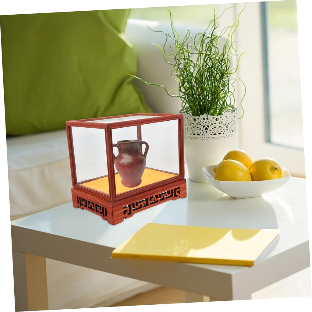 Transparent Display Box Glass Dome Cloche with Wooden Base C77268
