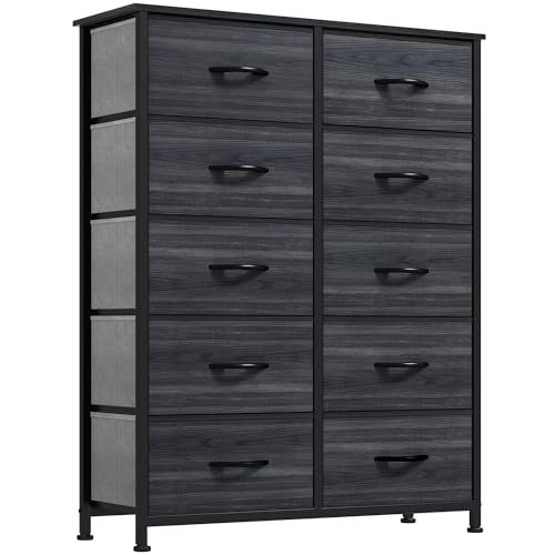 10 Drawer Fabric Storage Dresser with Steel Frame and Wooden Top W6722