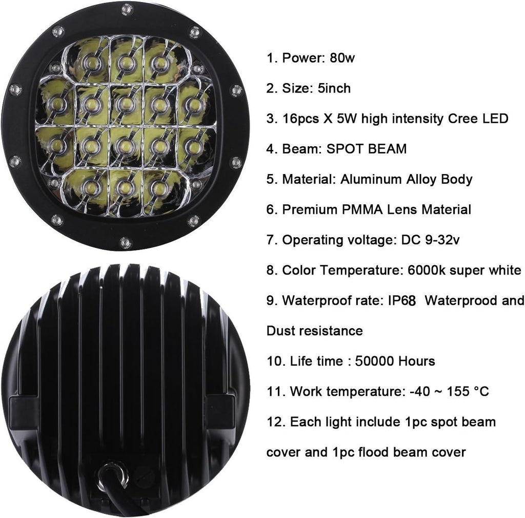 5 Inch Round LED Driving Light 80W 8000LM Spotlights R554